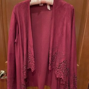 Wrap cape.  Andrew makali   Maroon color.  Laser cutouts